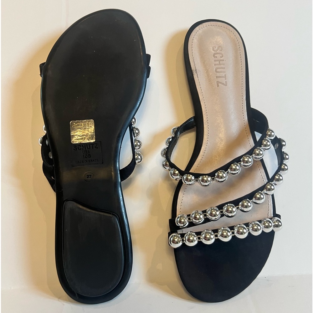 Schutz Aurelia Embellished Silver Beaded Suede Sandals